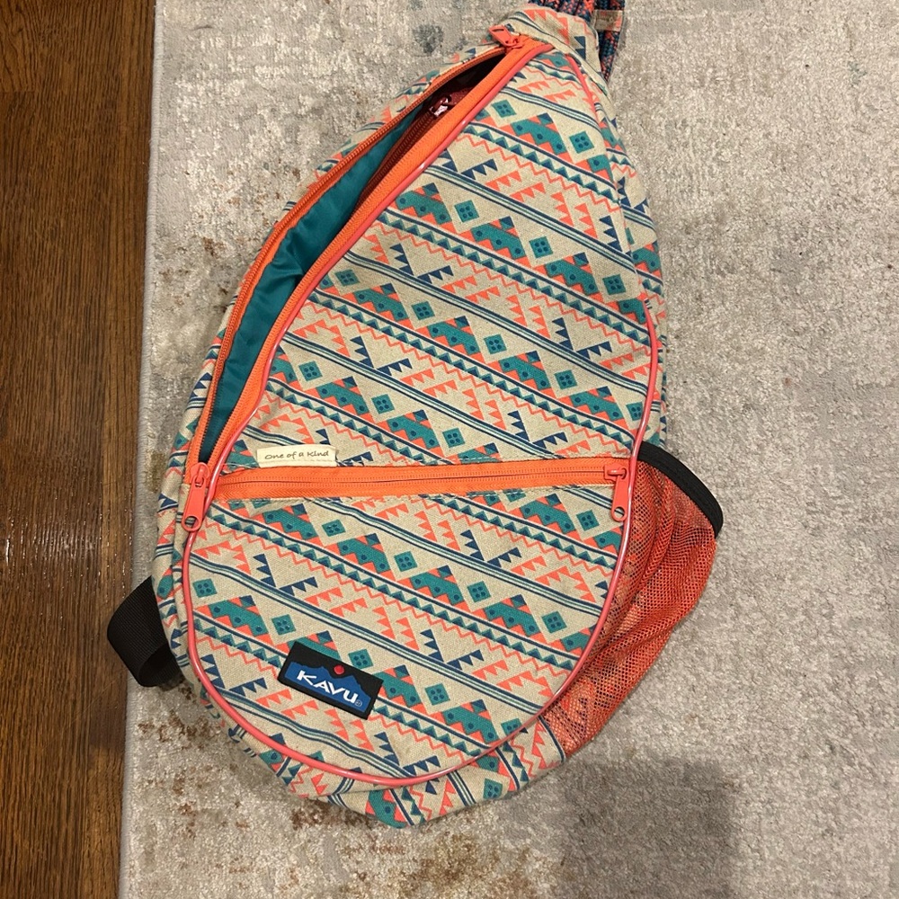 KAVU Geometric Sling Bag with Teal and Coral
